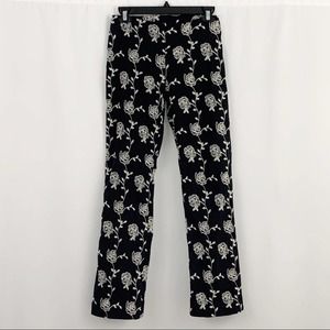 WHBM Black Pants White Embroidered Flowers…